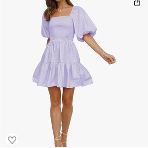 Women's Summer Smocked Dress Square Neck Puff Sleeve Mini Dress